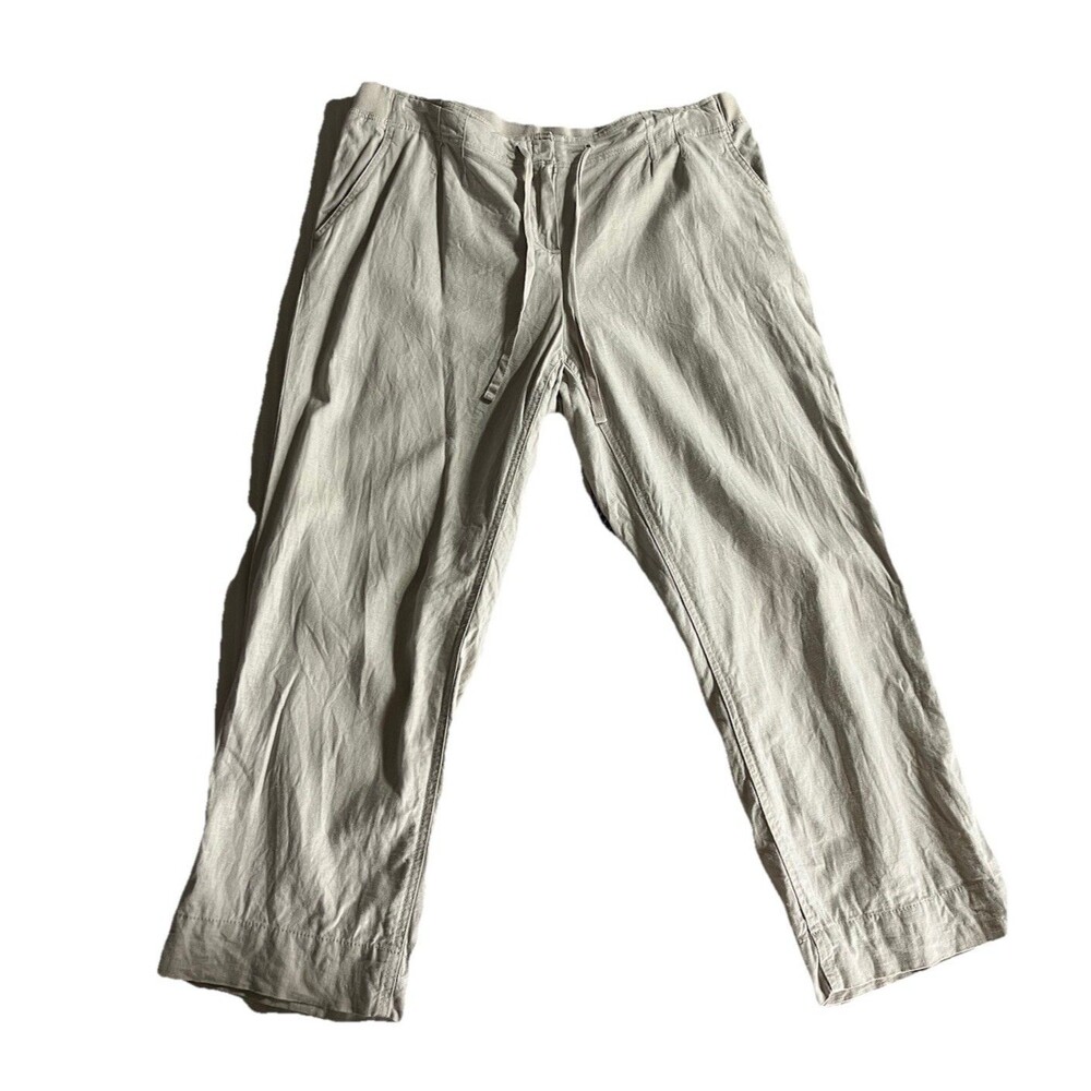 J.Jill Linen Blend Crop Pants Size 14 Neutral Knit Elastic Tie Waist